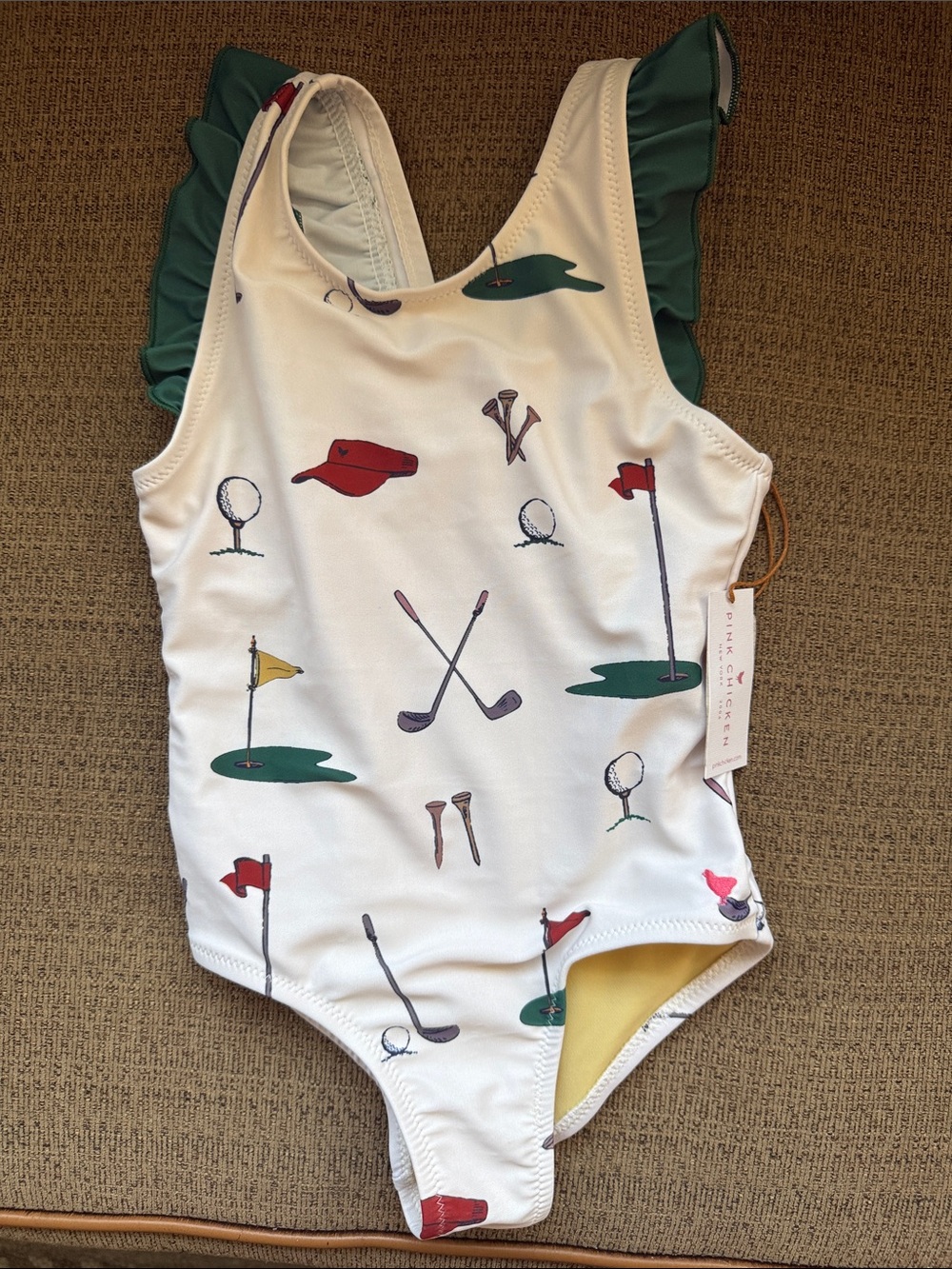 NWT Pink Chicken Cream Golf Tournament Swim Suit 4T